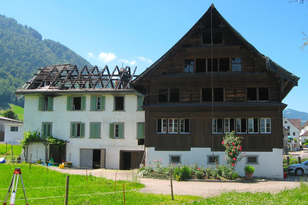 Ziegelhof Schübelbach, Grossbrand, 3D-Laserscanning, Gebäudeaufnahme