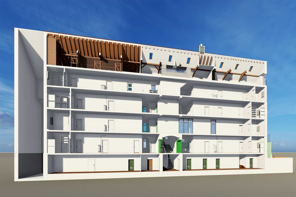 Gebäudeaufnahme in Graubünden, 3D-Längsschnitt, HMQ AG
