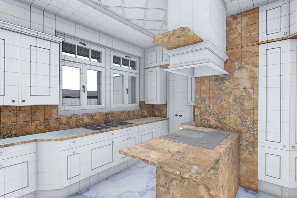 Villa, 3D-Küche, Vermessung Gebäudeaufnahme, HMQ AG