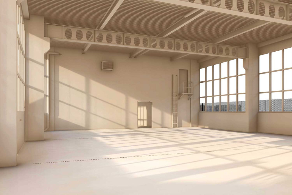 3D-Modell aus Gebäudeaufnahme einer Industriehalle im Wallis, HMQ AG